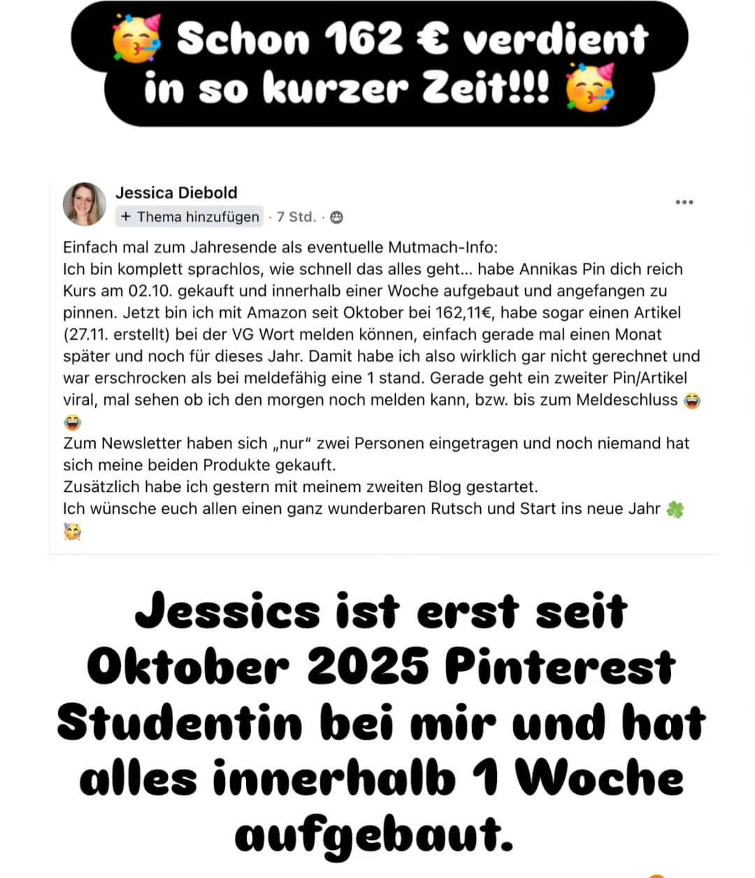 Testimonial, alles in 1 Woche gemacht