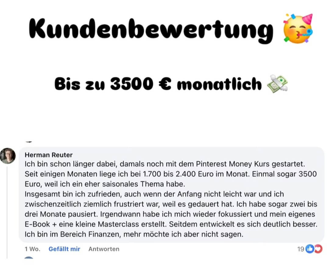 Testimonial, Kunden verdint 3500 monatlich